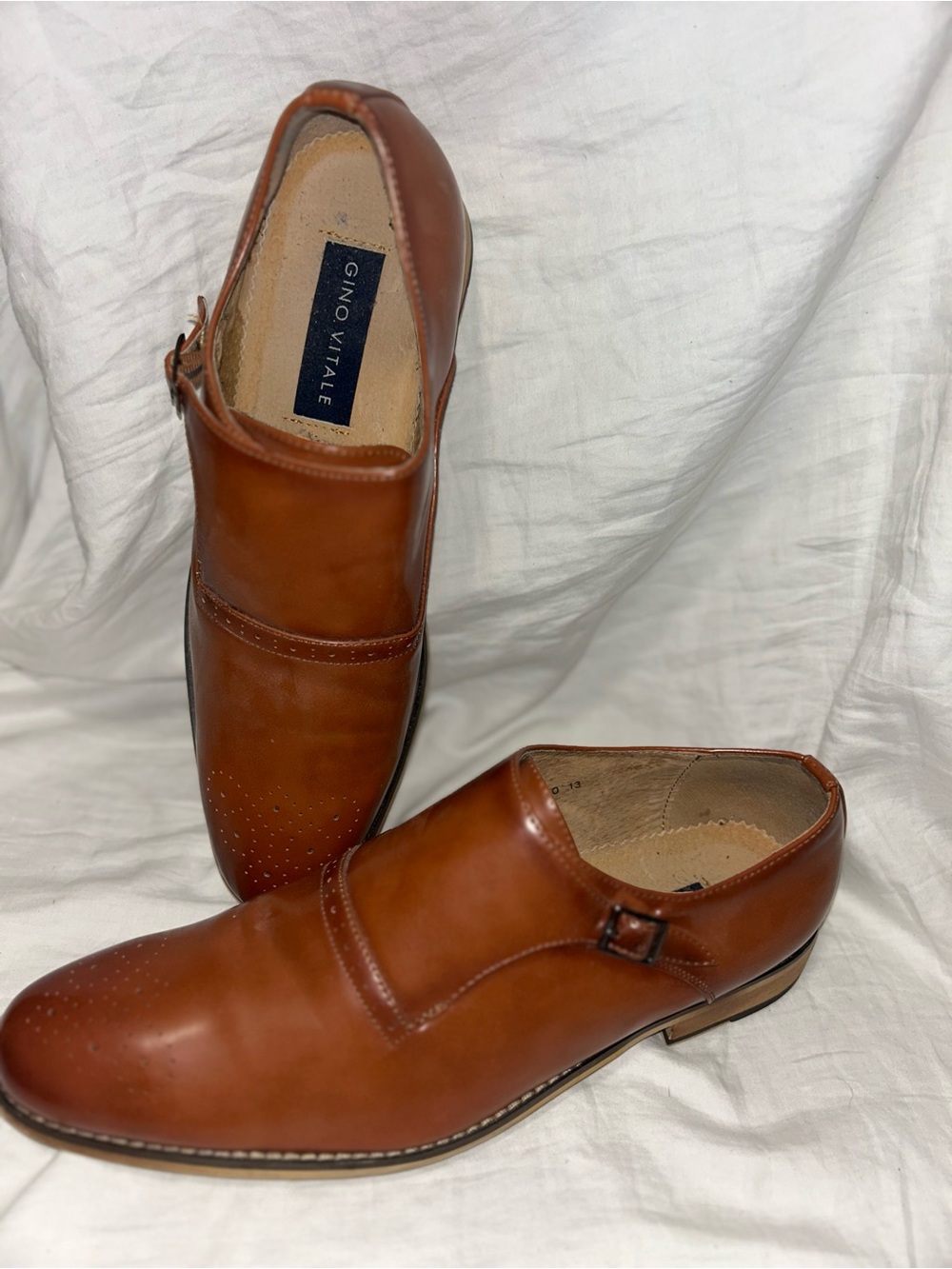 Gino Vitale Men’s Brown Leather Monk Strap Almond Dress Shoes 13